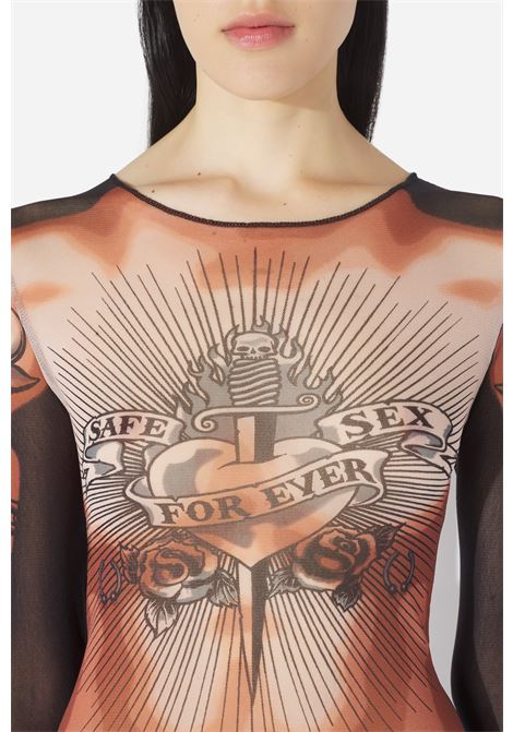 crew neck top donna nude marrone e nero JEAN PAUL GAULTIER | 26/01-W-TO456-M026P636000